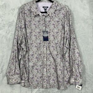 NEW Chaps No Iron Paisley Button Down Top Flip Cuff Classic Ditsy 3X Womens